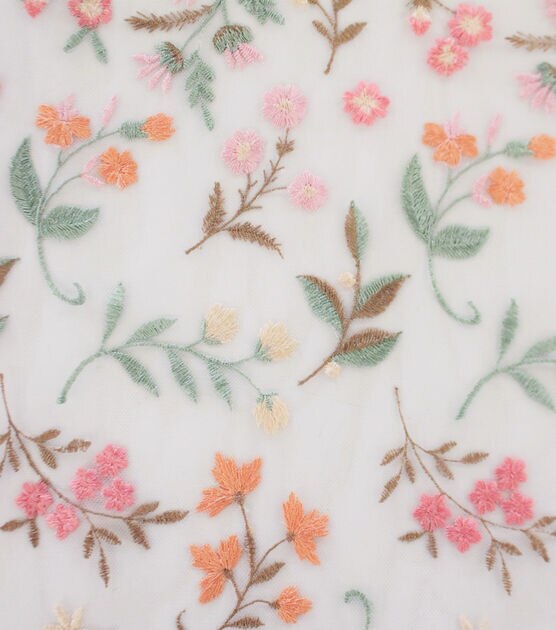 Wild Flower on White Scallop Edge Embellished Mesh Fabric by Sew Sweet, , hi-res, image 2