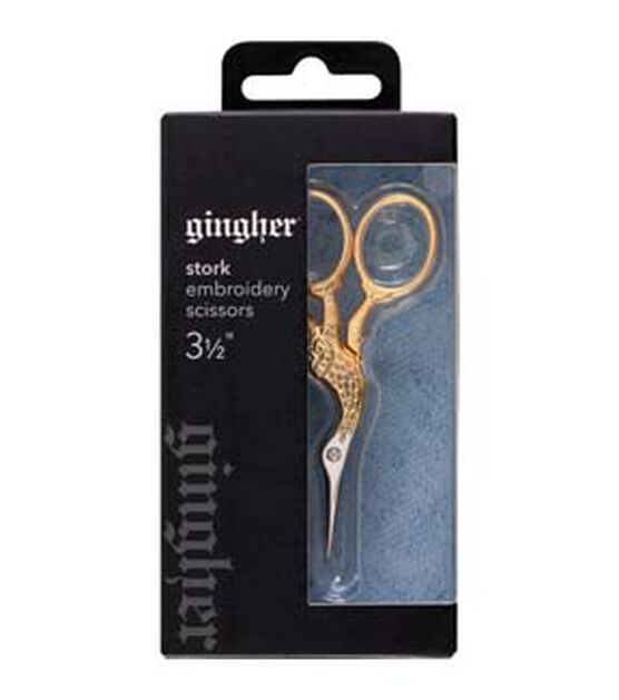 Gingher Gold Handled Stork Embroidery Scissors 3-1/2" with Leather Sheath, , hi-res, image 3