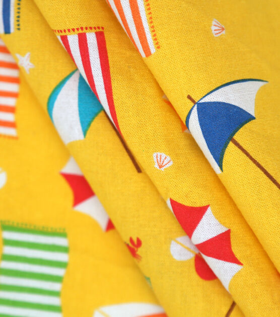 Yellow Beach Towels And Umbrellas Novelty Cotton Fabric by POP!, , hi-res, image 2