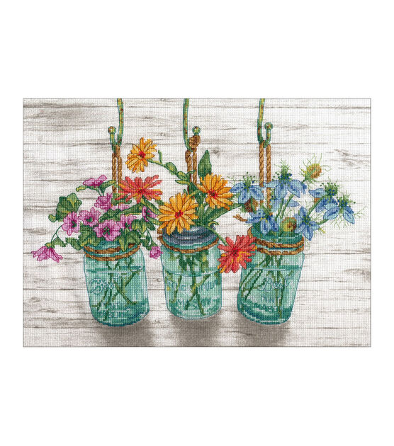 Dimensions 14" x 10" Flowering Jars Counted Cross Stitch Kit