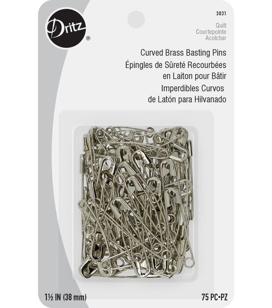Dritz 1-1/2" Curved Basting Pins, 75 pc, Nickel-Plated Brass