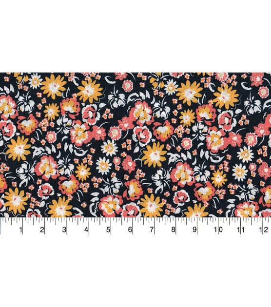 Small Marigold Floral on Black Quilt Cotton Fabric by Quilter's Showcase, , hi-res, image 2