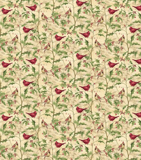 Susan Winget Cardinal on Vines Christmas Cotton Fabric, , hi-res, image 2