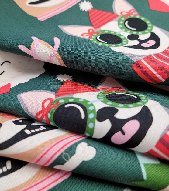 Canine on Green Christmas Cotton Fabric, , hi-res, image 3