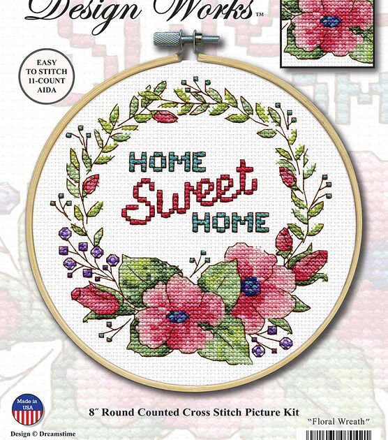 Design Works 8" Home Sweet Home Round Counted Cross Stitch Kit, , hi-res, image 2
