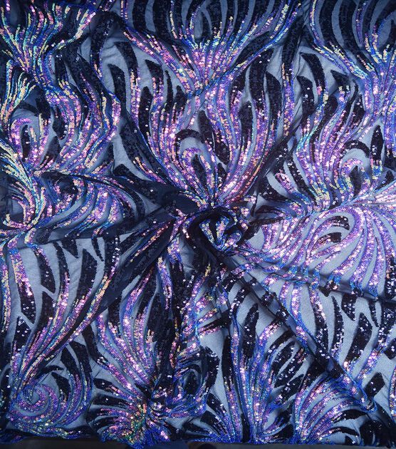 Iridescent Sequin Burst On Mesh Fabric, , hi-res, image 1