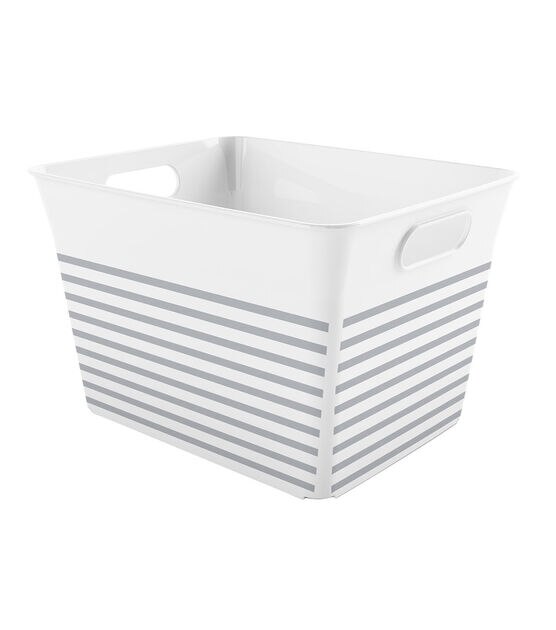 12.3" Gray Ribbon Pattern Stackable Basket With Cutout Handles