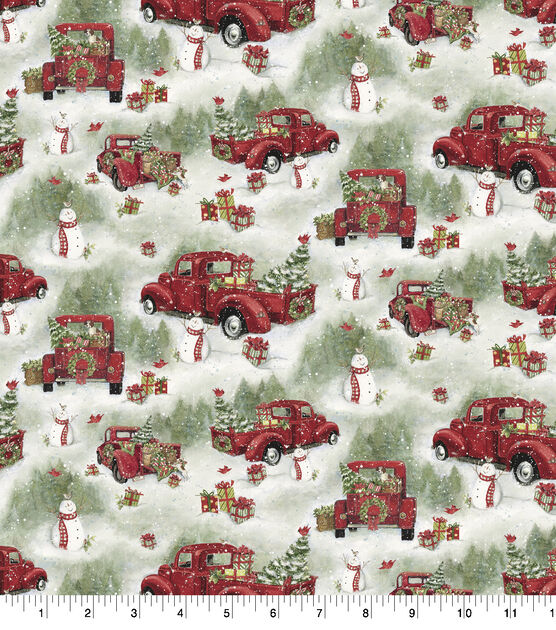 Springs Creative Scenic Red Trucks Christmas Cotton Fabric
