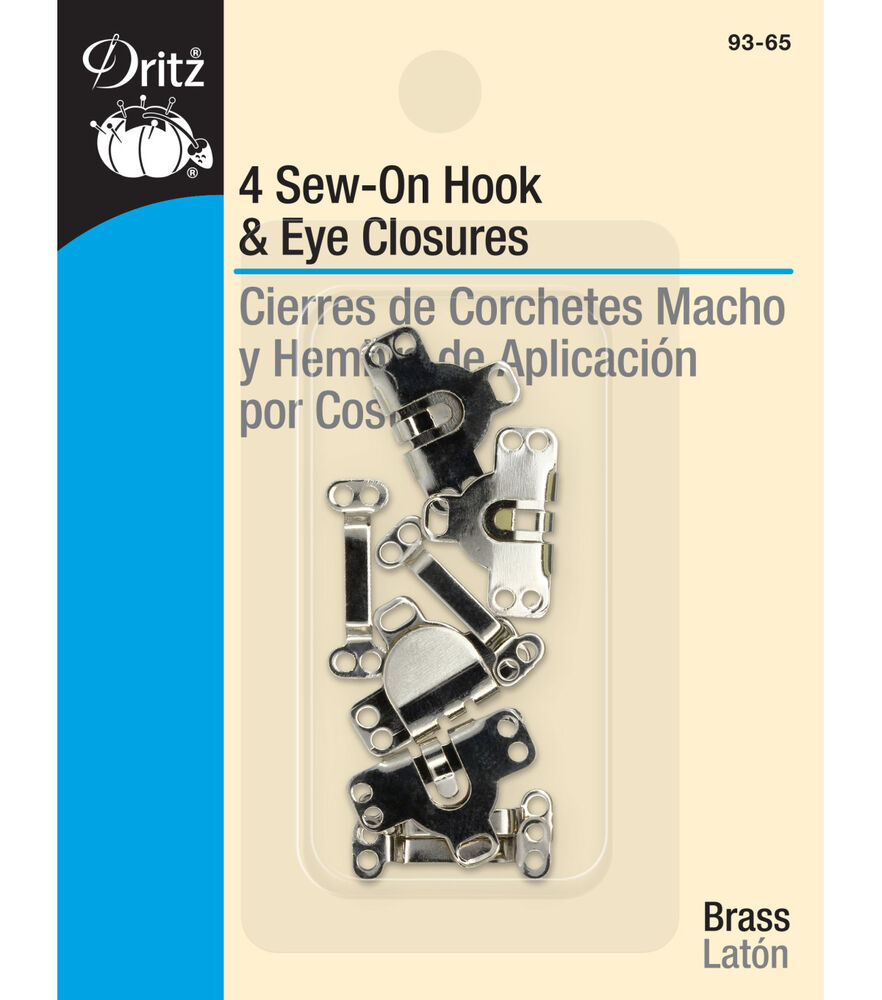 Dritz Sew-On Hook & Eye Closures, 4 pc, Black & Nickel, Nickel, swatch