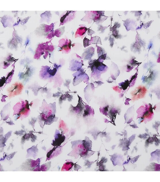 Blurred Floral & Leaves Purple Large Premium Cotton Lawn Fabric