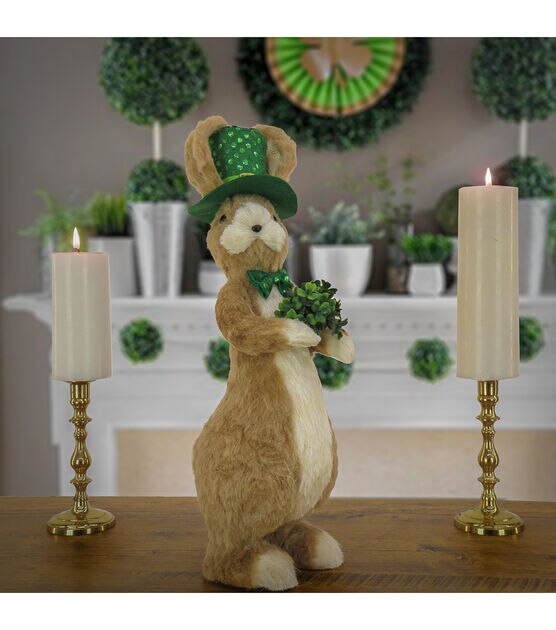 National Tree 17" St. Patrick’s Day Rabbit with Clover Bouquet, , hi-res, image 3