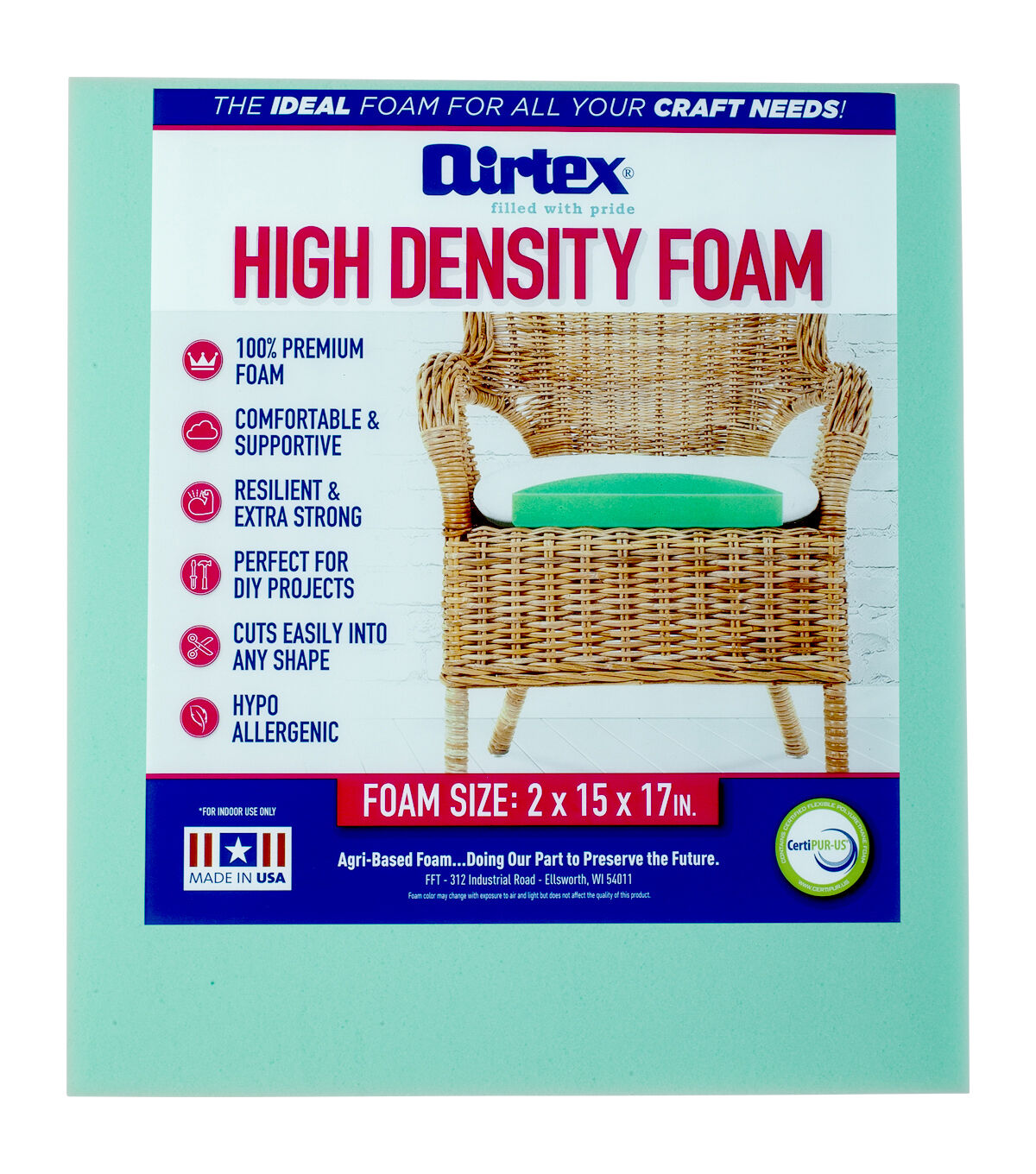 ComfortStyle High Resilience 2.5lb Density Replacement Seat Cushion  Upholstery Foam for Sofa or Dining Chair, 2 Inch Thick, CertiPUR-US  Certified
