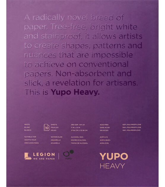 Legion Paper Yupo 10 sheet 11''x14'' 144 lb Heavy Pad White
