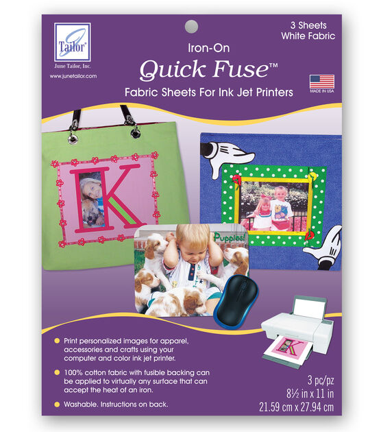 June Tailor 8.5" x 11" Quick Fuse Iron On Inkjet Fabric Sheets 3ct