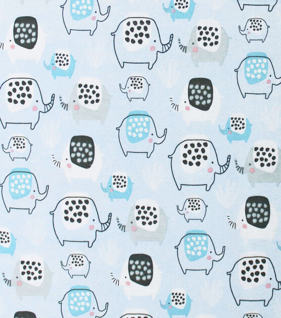 Dotty Elephants Blue Super Snuggle Flannel Fabric
