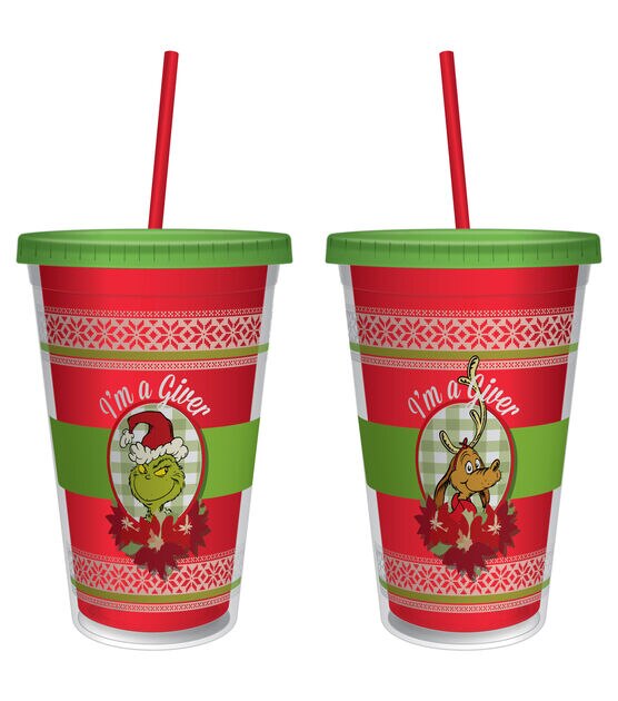 16oz Grinch Ugly Sweater Acrylic Cups With Straw 1ct