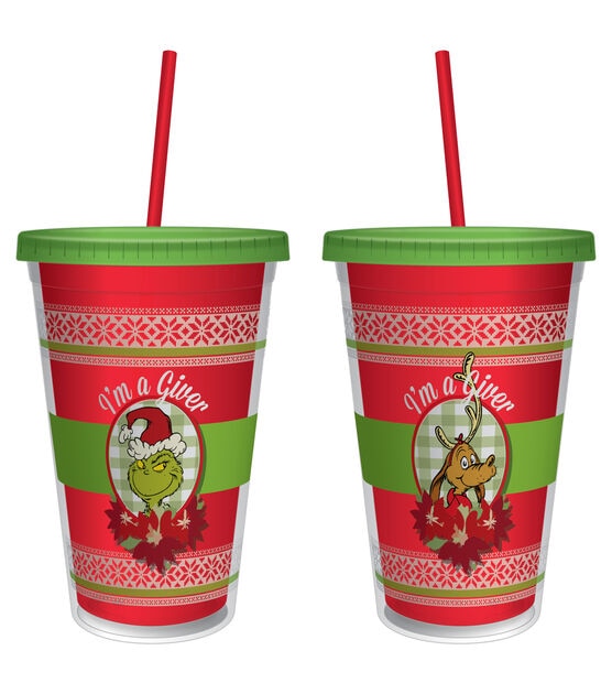 16oz Grinch Ugly Sweater Acrylic Cups With Straw 1ct