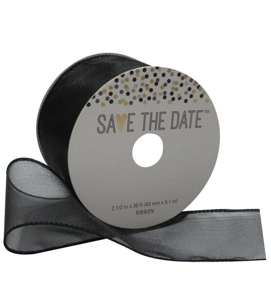 Save the Date 2.5'' X 30' Ribbon Black Sheer