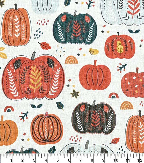 Folky Multi Pumpkins Fall Print Fabric, , hi-res, image 2
