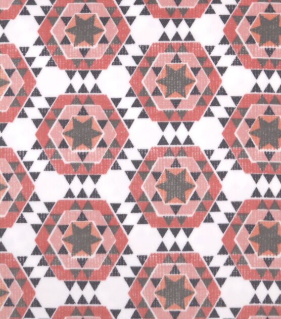 Pink Hexagon Aztec on White Anti Pill Fleece Fabric