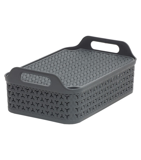 15" x 7" Charcoal Plastic Storage Basket With Lid by Top Notch