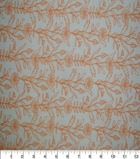 Orange Floral on Tan Quilt Cotton Fabric by Quilter's Showcase