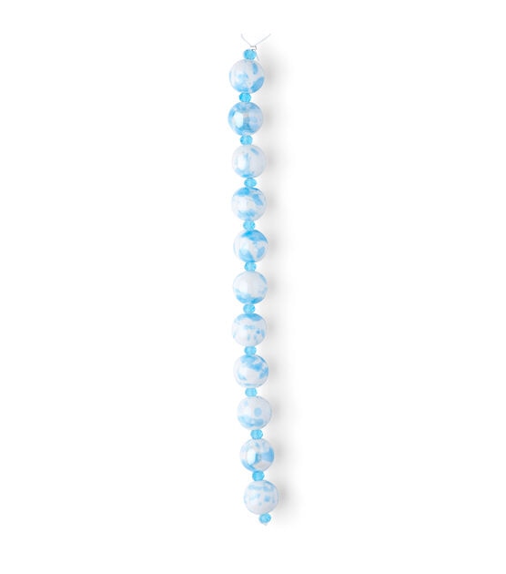 14mm White & Blue Round Shiny Ceramic Spacer Bead Strand by hildie & jo, , hi-res, image 2