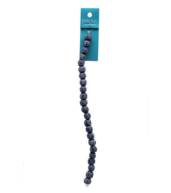 8mm x 9mm Blue & White Rondelle Ceramic Strung Beads by hildie & jo
