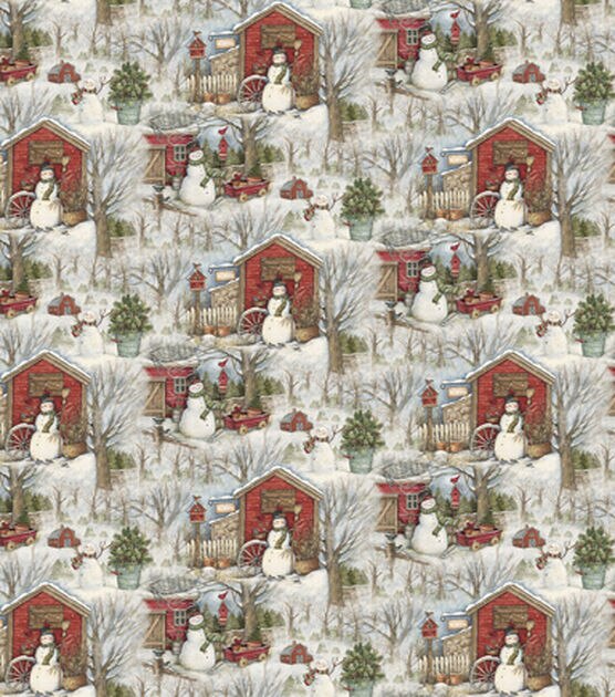 Springs Creative Snowmen Barn Christmas Cotton Fabric, , hi-res, image 2