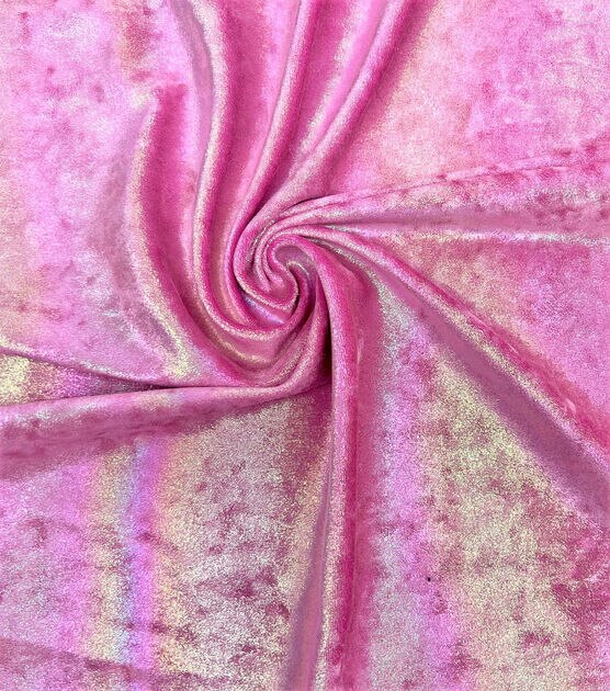 Pink Crushed Velvet With Rainbow Foil Apparel Fabric, , hi-res, image 3