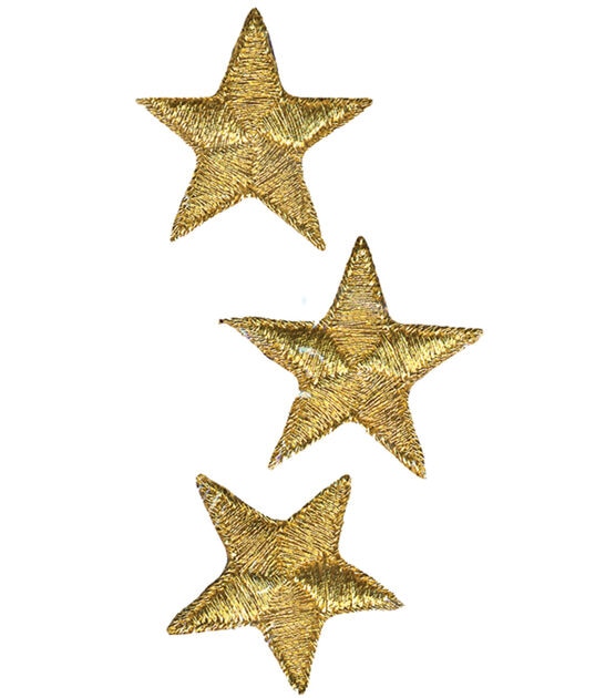Wrights 1" Metallic Gold Stars Iron On Patches 3pk
