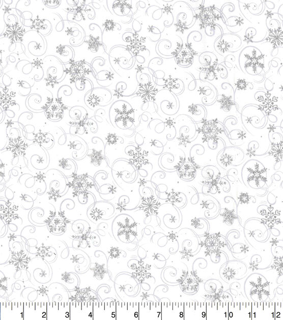 Fabric Traditions Snowflakes on White Christmas Glitter Cotton Fabric
