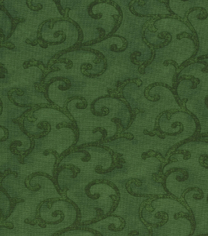 Large Vine Swirls Christmas Cotton Fabric, Green, swatch