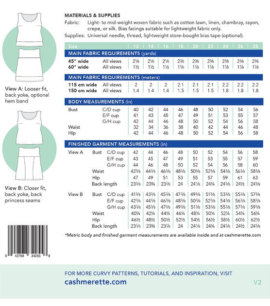 Cashmerette 2102 Size 12 to 28 Women's Springfield Top Sewing Pattern, , hi-res, image 2