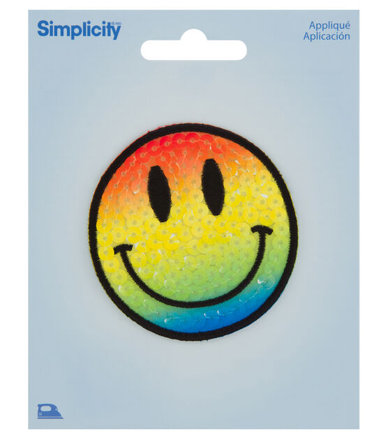Simplicity 2.5" Rainbow Sequined Smiley Face Iron On Patch