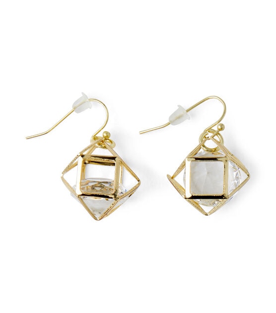 Gold Geometric Earrings With Clear Crystal by hildie & jo, , hi-res, image 2