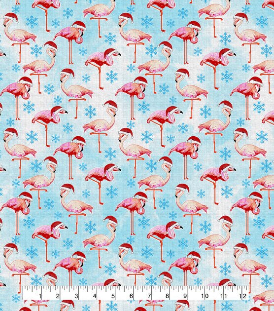 Santa Flamingos & Snowflakes Christmas Cotton Fabric