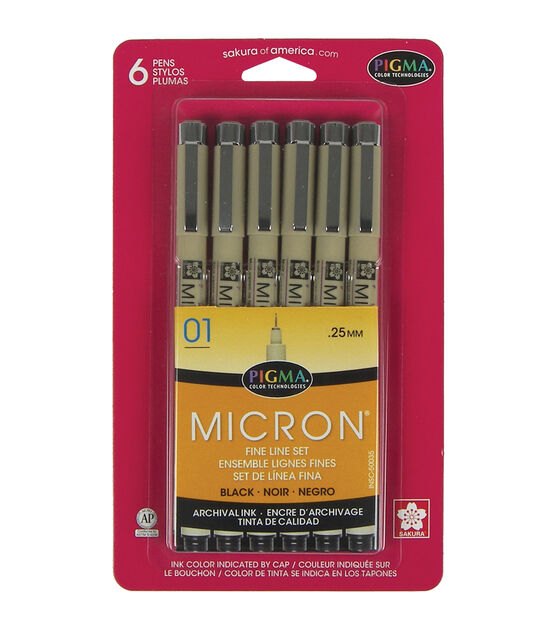 Pigma Micron Pens 01 .25mm 6 Pkg Black