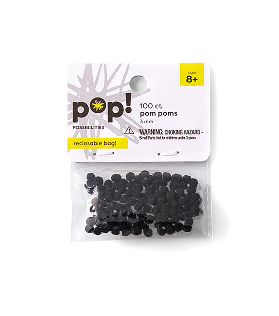 3mm Black Pom Poms 100ct by POP!