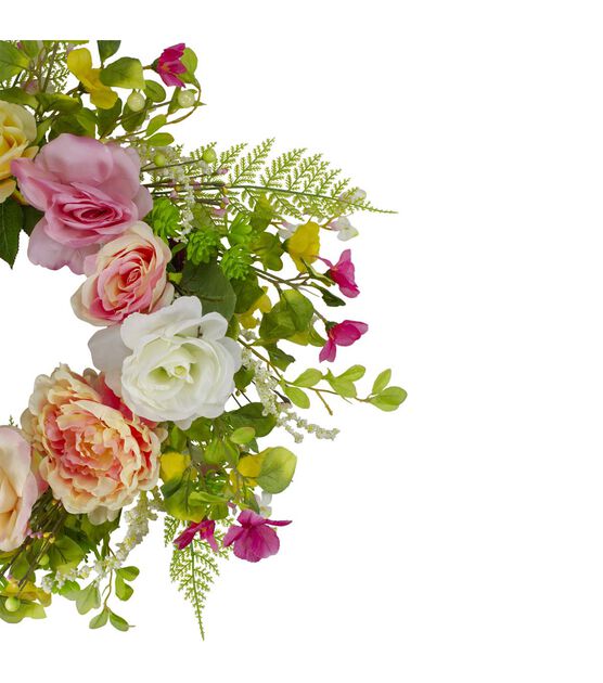 Northlight 22" Spring White Roses & Pink Peonies Wreaths, , hi-res, image 3