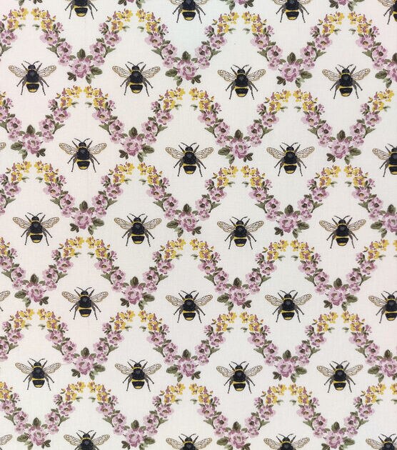 Mauve Flowers & Bees Quilt Cotton Fabric by Keepsake Calico