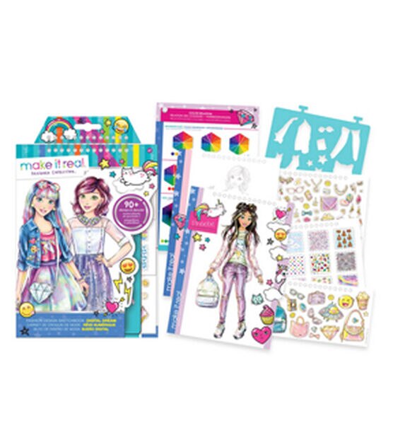 Make It Real: Fashion Design Sketchbook - Includes 180 Stickers & Stencils,  Draw Sketch & Create, Fashion Coloring Book, Tweens & Girls Ages 6+ 