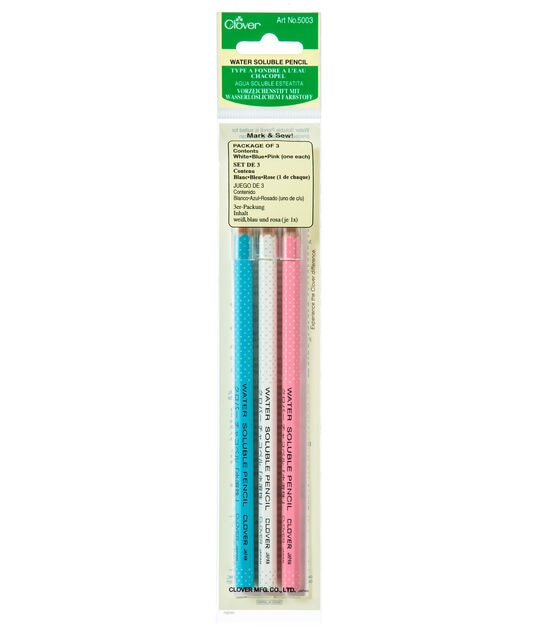 Clover Water Soluble Pencil 3 Pkg White, Pink & Blue