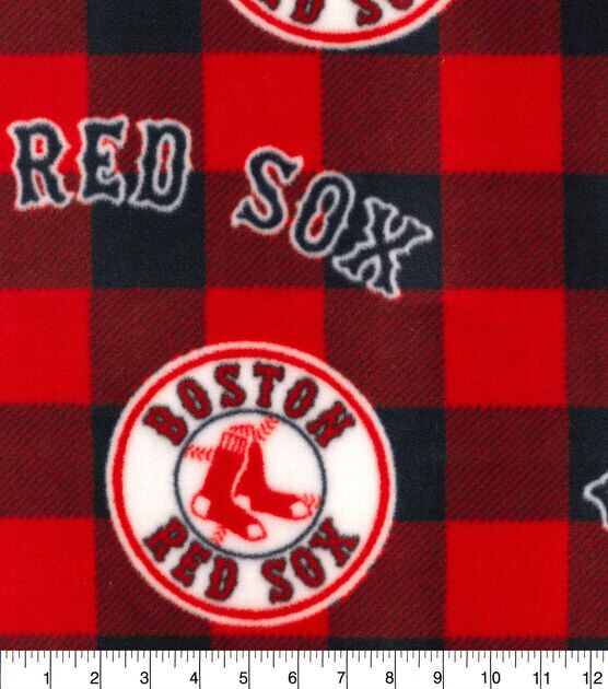 Fabric Traditions Boston Red Sox Fleece Fabric Buffalo Check