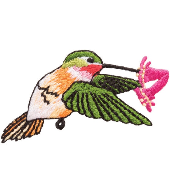 Simplicity 2" Hummingbird With Flower Iron On Patch