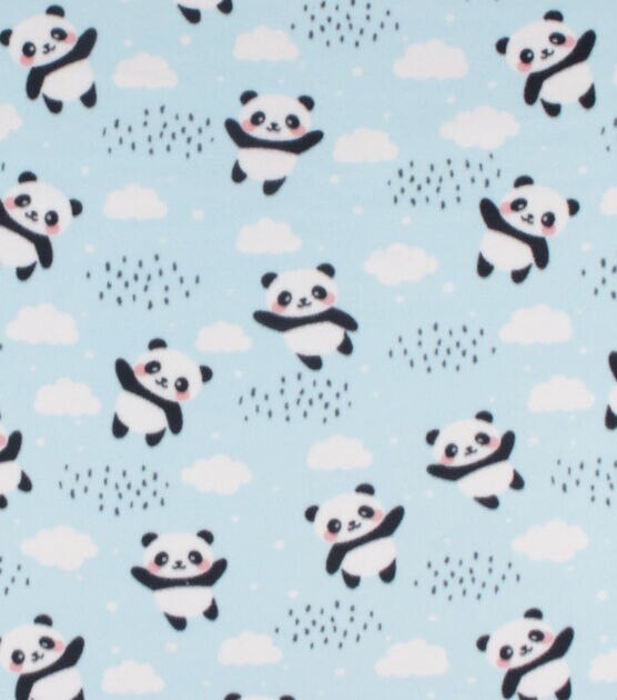Pandas & Clouds on Blue Blizzard Fleece Fabric