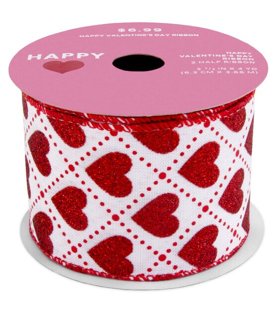 Happy Valentine's Day Pongee Ribbon 7/8 - Red & Pink Lips on White