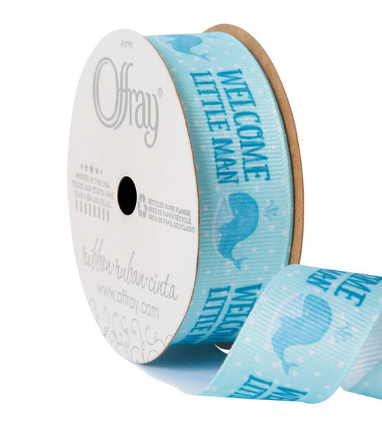 Offray 7/8" x 9' Welcome Little Man Whale Icon Grosgrain Ribbon, , hi-res, image 2