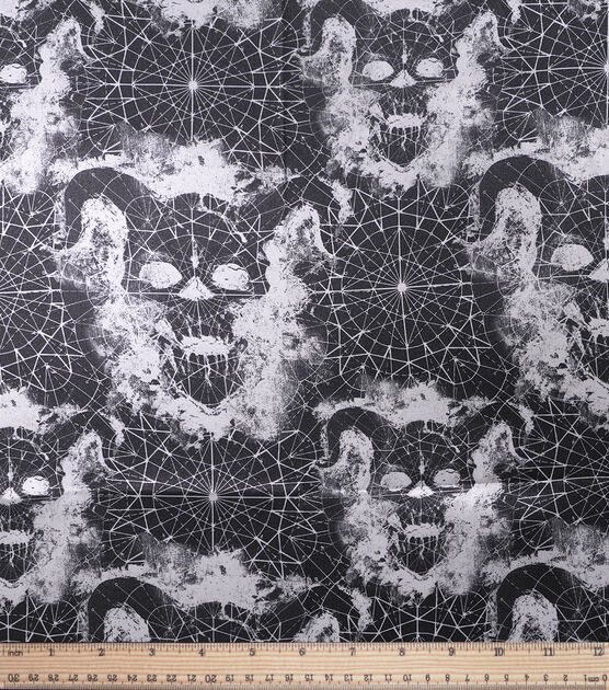 Horned Skull Printed Satin Fabric, , hi-res, image 2