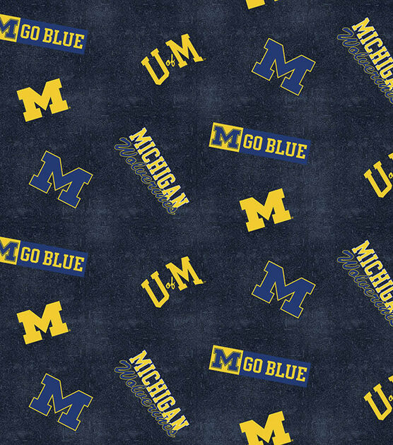 University of Michigan Wolverines Flannel Fabric 42" Distressed Logo